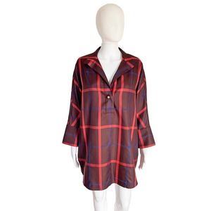 TUCKERNUCK BURGUNDY HICKORY PLAID TUNIC TOP